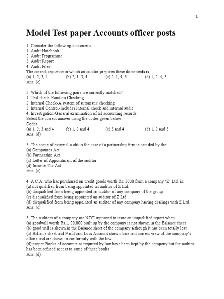 Model Test Paper Accounts Officer Posts | PDF | Expense | Stocks