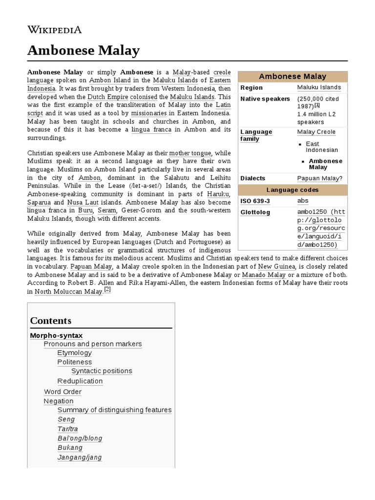 Ambonese Malay Ambonese Malay or Simply Ambonese Is A MalayBased