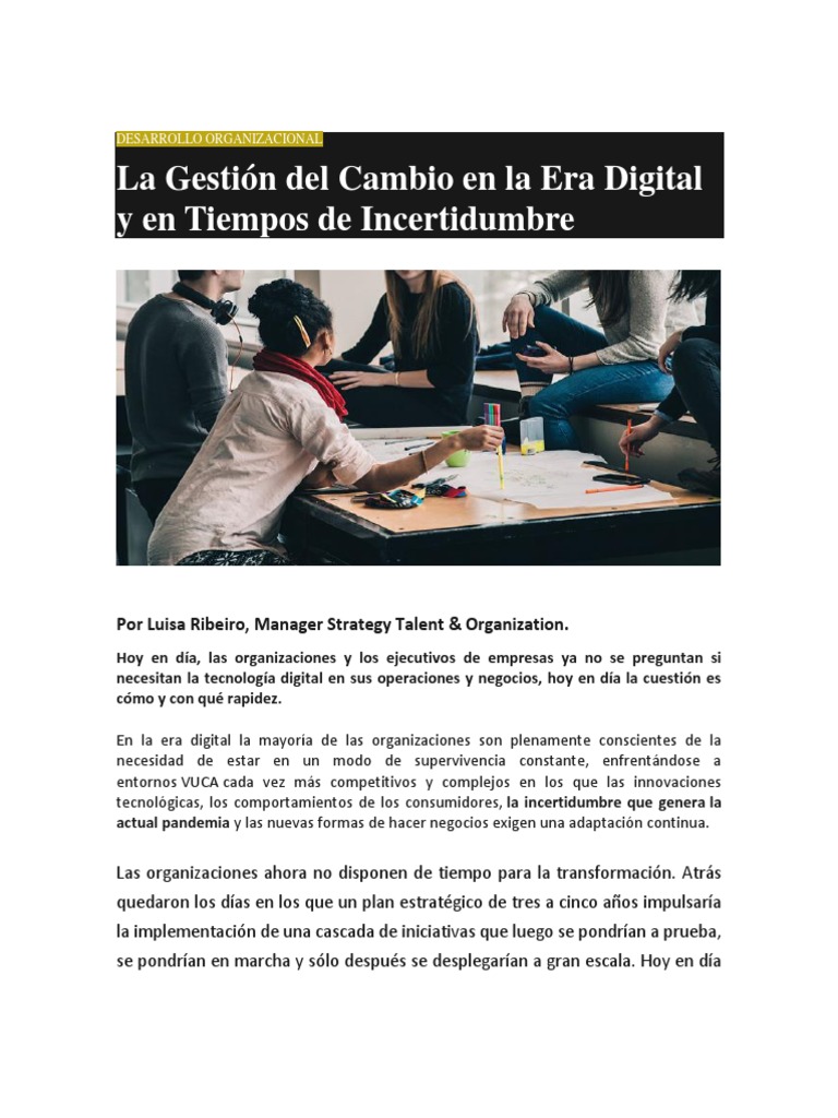 Gestión del Cambio en la Era Digital | PDF | Foro de Internet