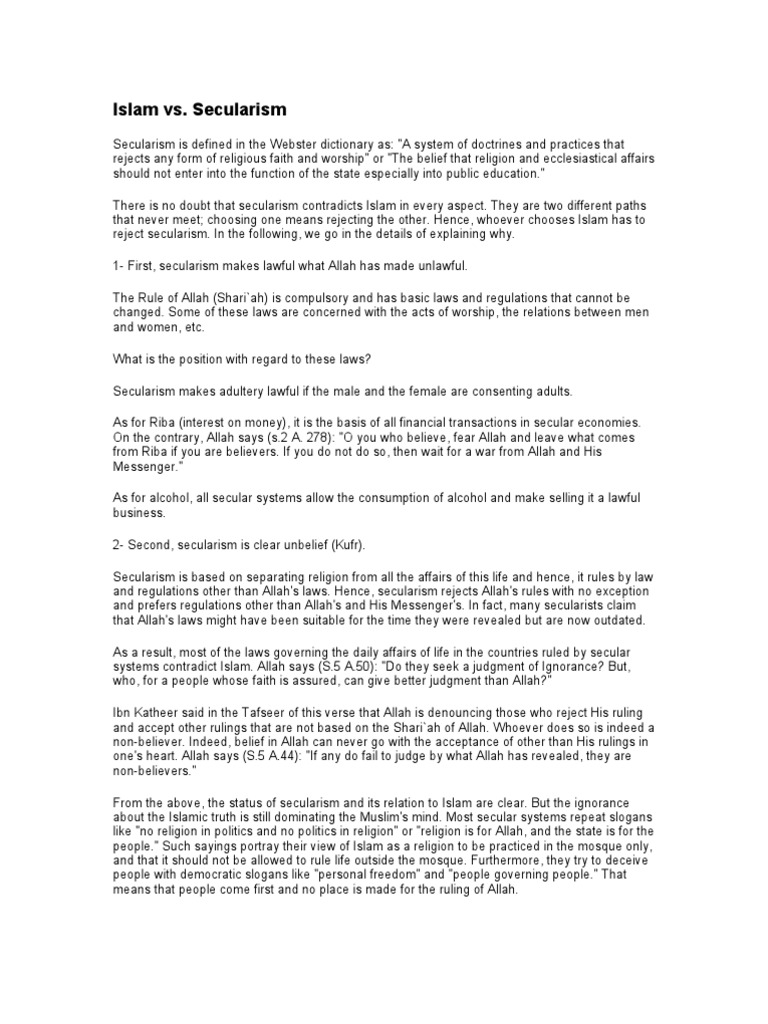 Islam Vs Secularism Pdf Hadith Secularism