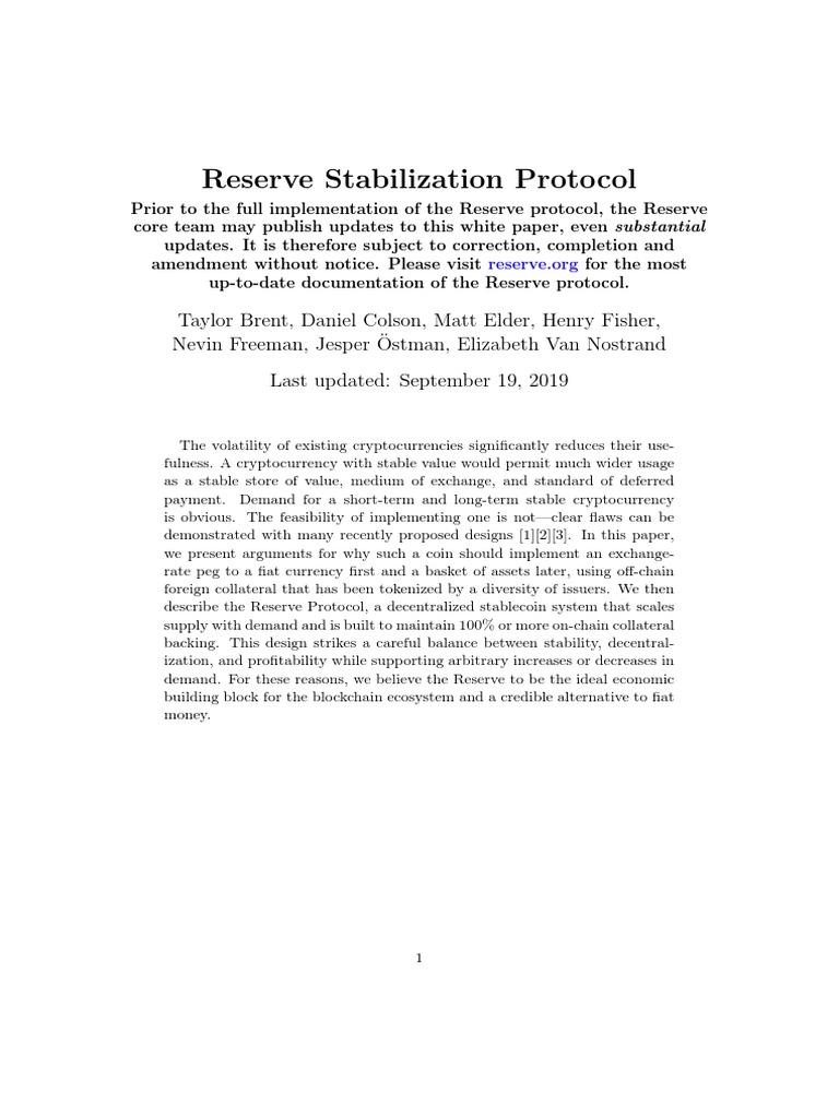 Reserve Stabilization Protocol PDF Diversification (Finance