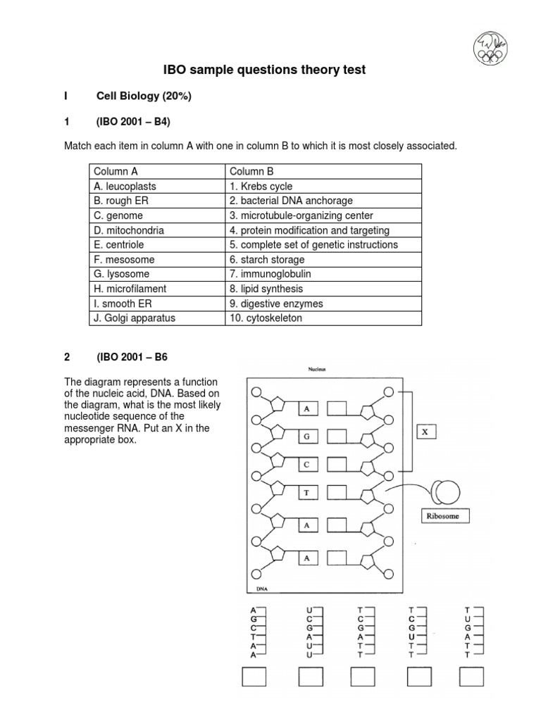 IBO Sample Questions on Cell Biology | PDF | Mitochondrion | Dna