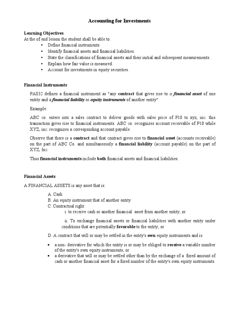 Accounting for Financial Investments | PDF | Historical Cost | Equity ...