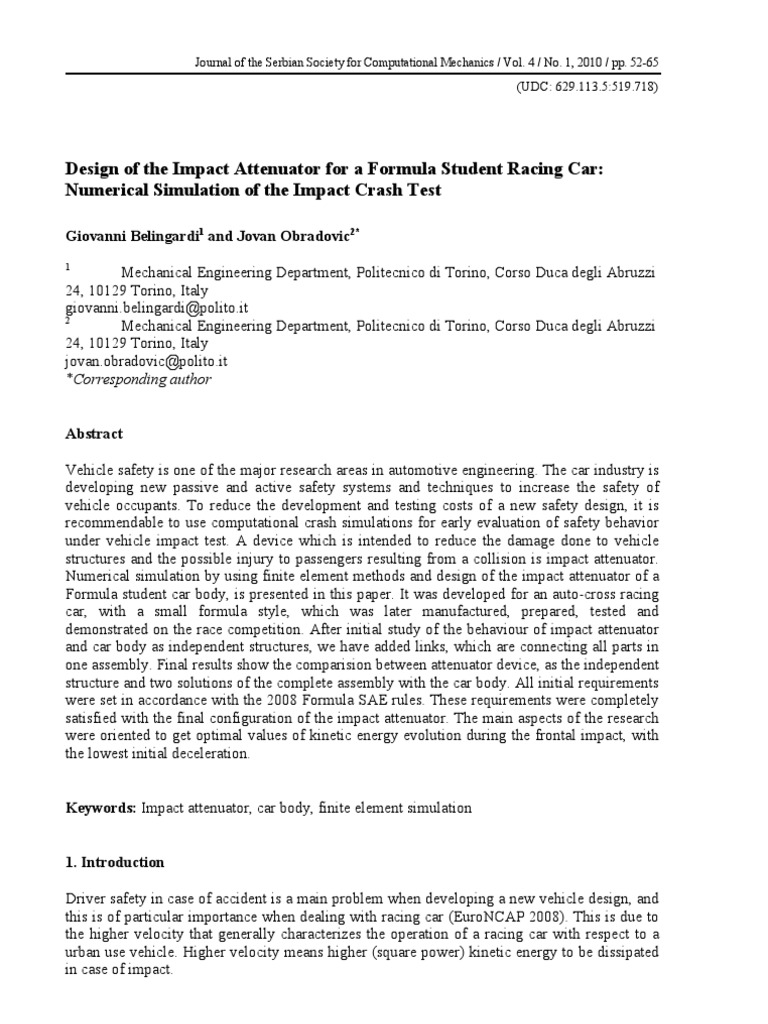 Design of The Impact Attenuator For A Formula Student Racing Car PDF