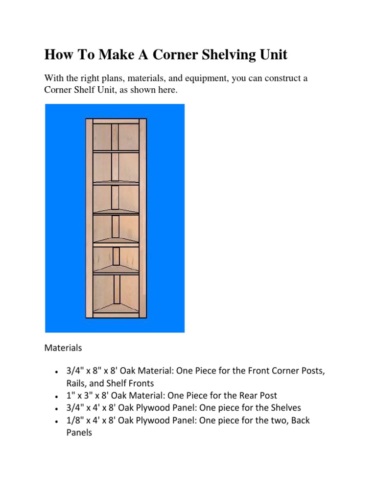 How To Make A Corner Shelving Unit PDF Plywood Manufactured Goods