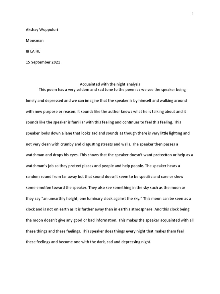 Acquainted Wiht The Night Analysis Pdf