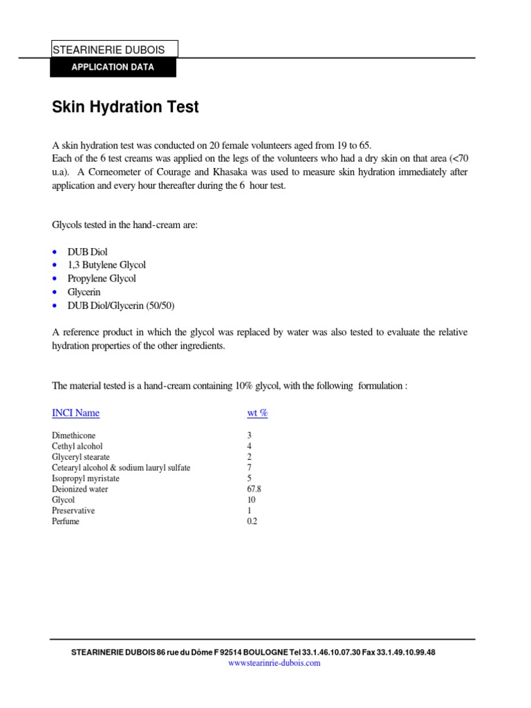 Skin Hydration Test: Stearinerie Dubois | PDF | Glycerol | Household ...