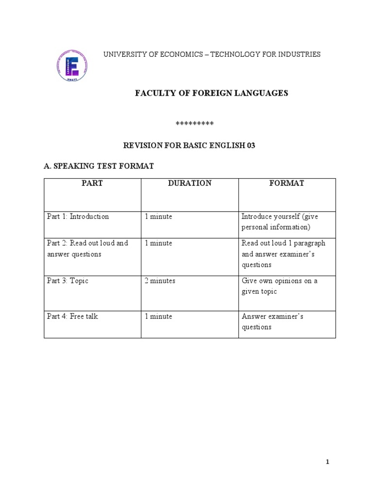 English 03 Speaking Test Guide | PDF | Question | Phrase