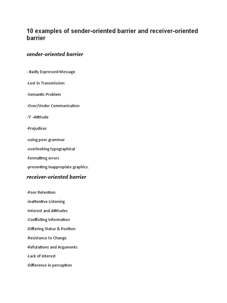 Sender and Receiver Barriers Explained | PDF | Language Arts ...