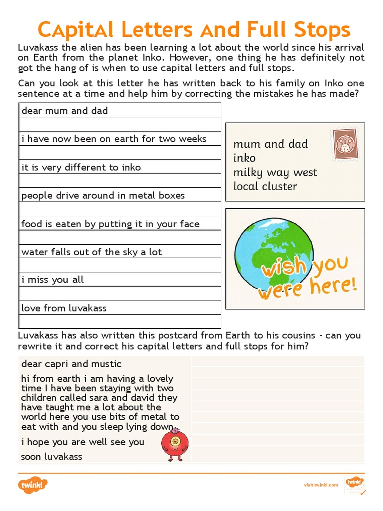 Capital Letters and Full Stops Practice | PDF | Language Arts & Discipline