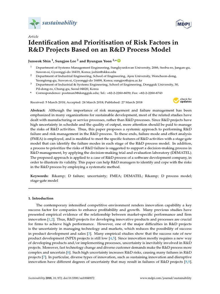 Identification and Prioritisation of Risk Factors in R&D Projects Based ...