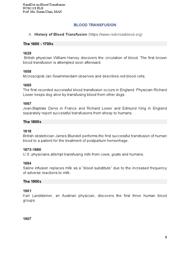 A History Of Blood Transfusion The 1600 1700s Pdf Blood