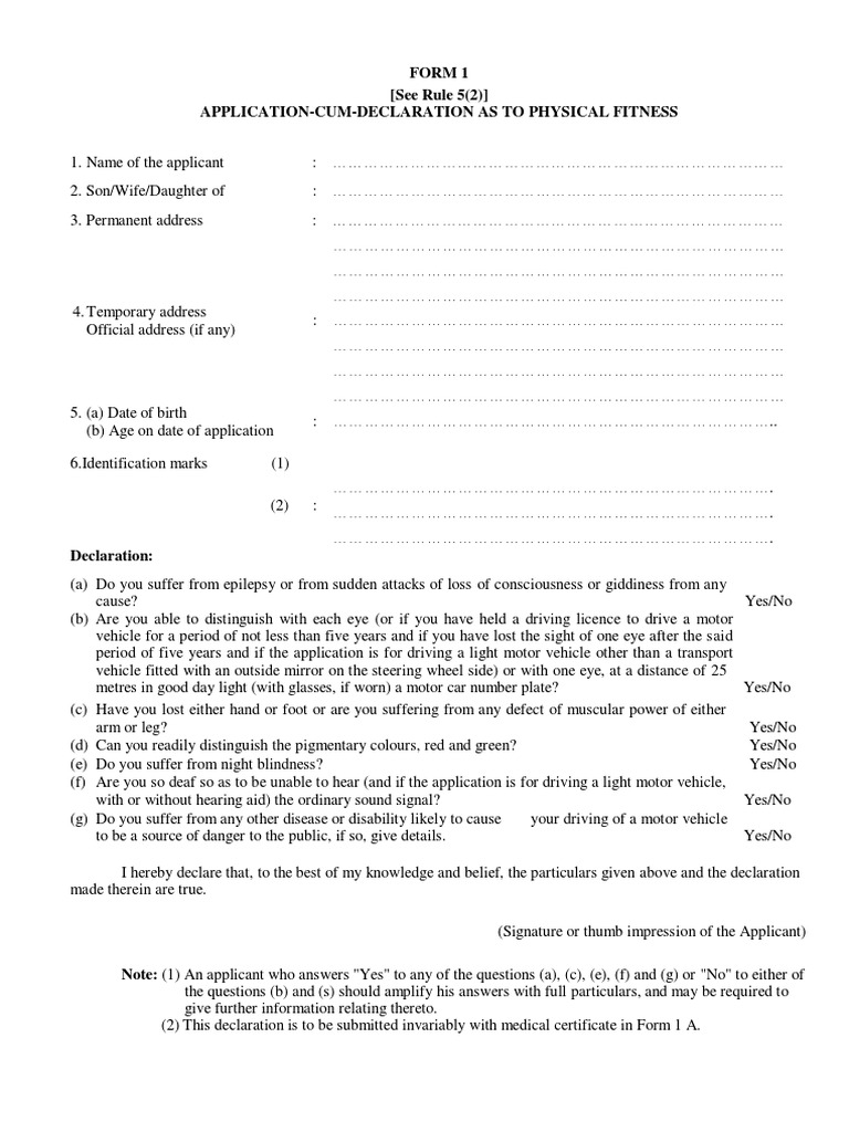 Form 1 (See Rule 5 (2) ) Application-Cum-Declaration As To Physical ...