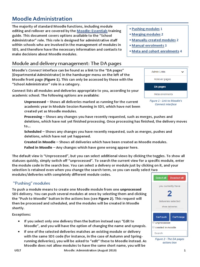 Moodle Administration Module and Delivery Management The DA Pages