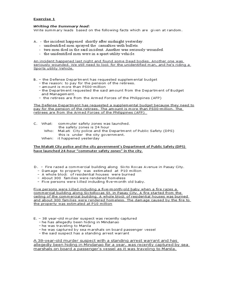 Exercise 1 Lead Writing PDF Philippines