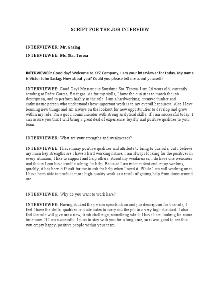 Script For A Job Interview | PDF | Job Interview | Business