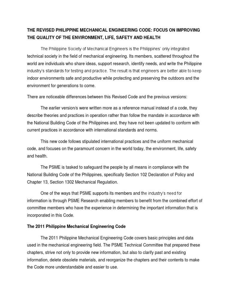Revised Philippine Mechanical Code Overview | PDF | Engineering | Engineer
