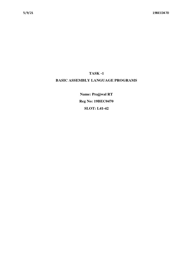 Task - 1 Basic Assembly Language Programs | PDF | Computer Engineering ...