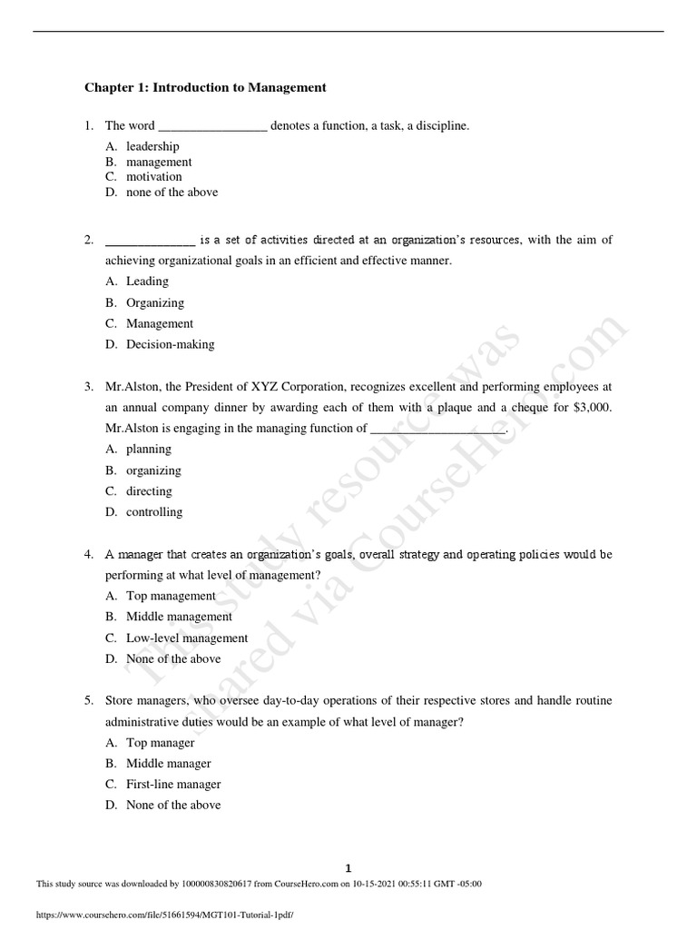 This Study Resource Was: Chapter 1: Introduction To Management | PDF ...