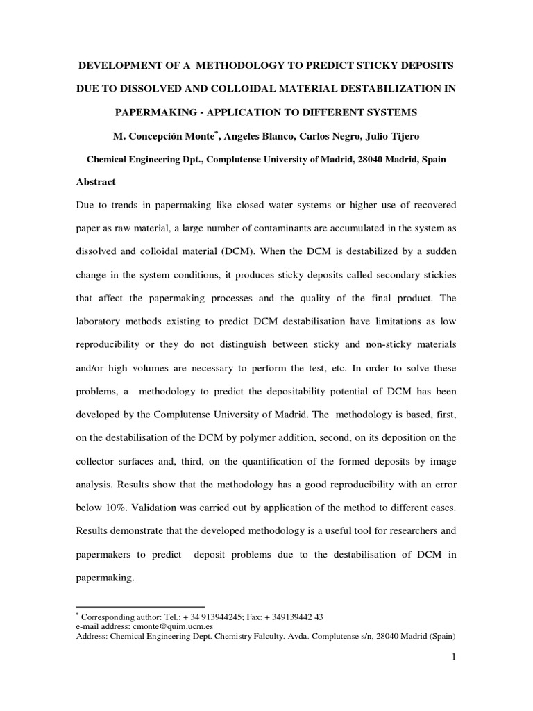 Predicting Sticky Deposits in Papermaking | PDF | Paper | Adhesive