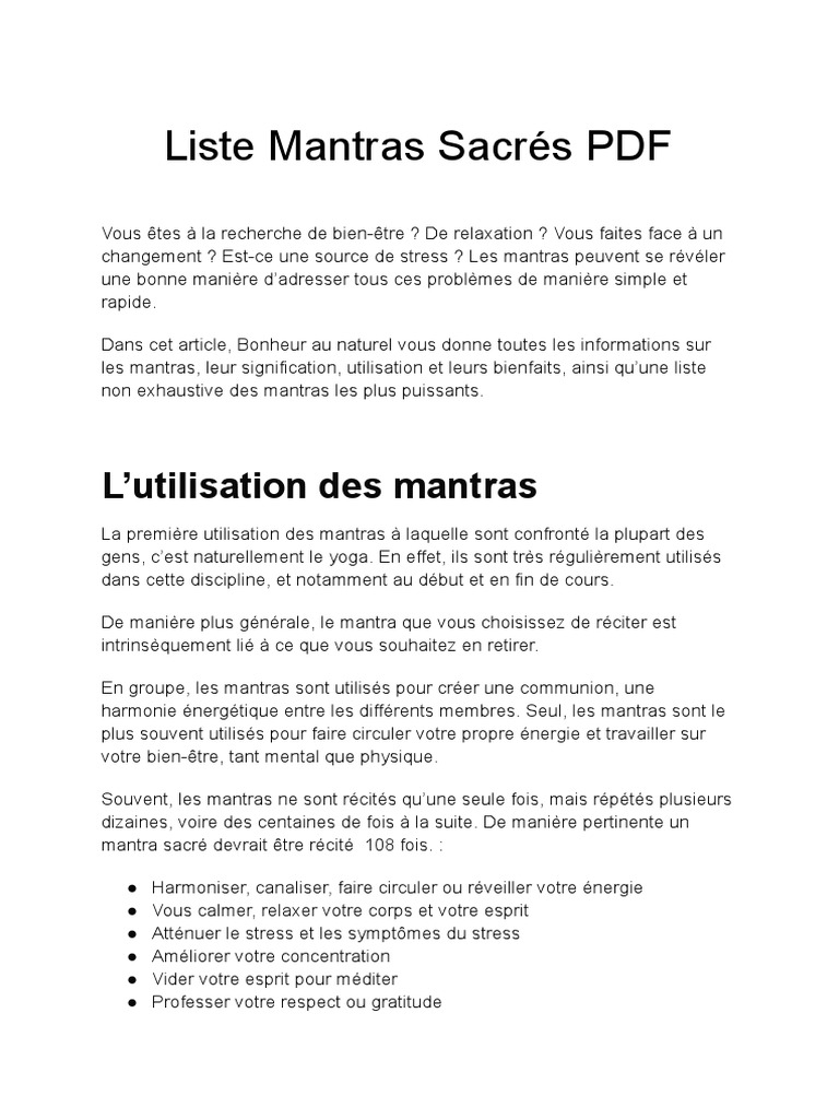 Liste Mantras Sacrés PDF | PDF | Mantra | Yoga