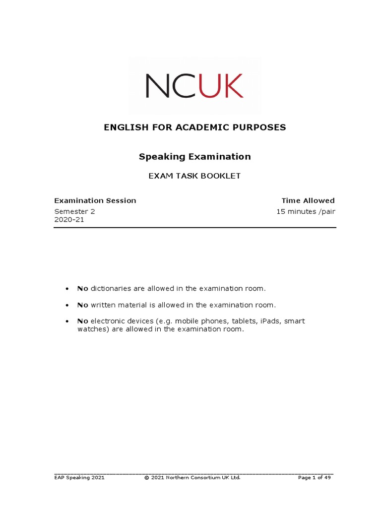 EAP Speaking Exam Procedure 2021 | PDF | Test (Assessment) | Popular ...