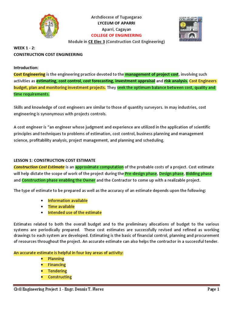 Construction Cost Engineering Overview | PDF | Economies | Business