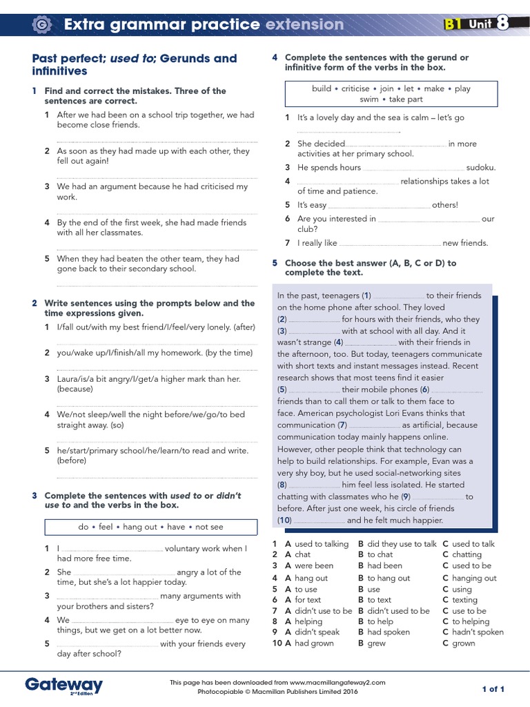 B1 Unit 8 Extra Grammar Practice Extension Pdf Linguistic