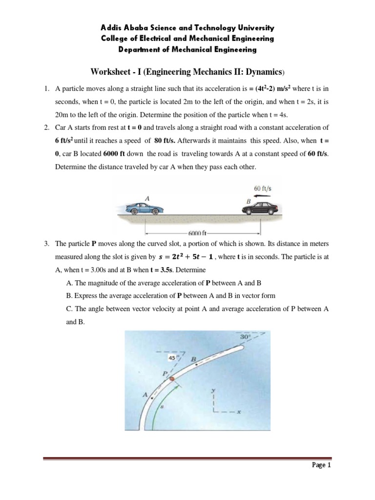 Dynamics Worksheet: Particle Motion Problems | PDF | Acceleration ...