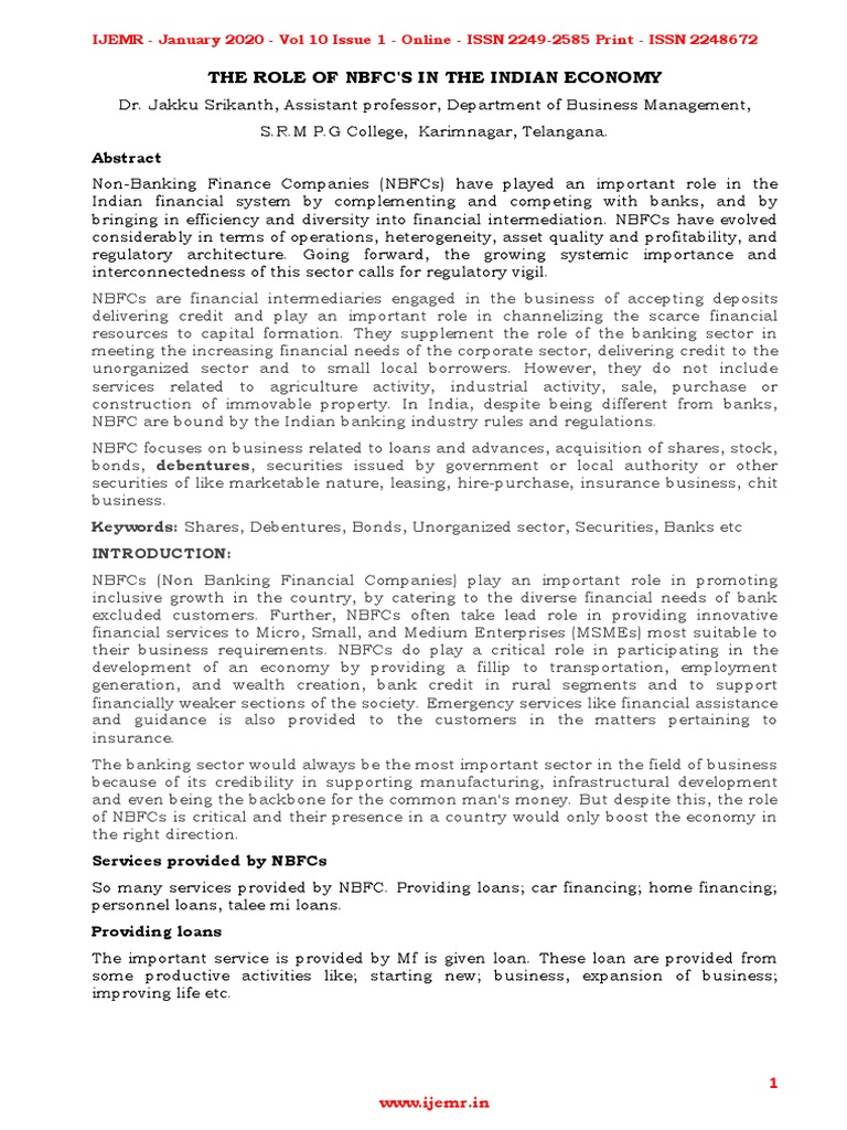 The Role of NBFC'S in The Indian Economy | PDF | Non Bank Financial ...