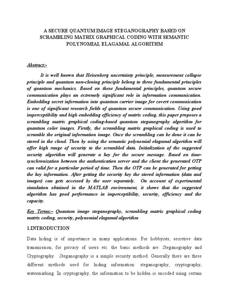 Quantum Image Steganography Method | PDF | Encryption | Cryptography