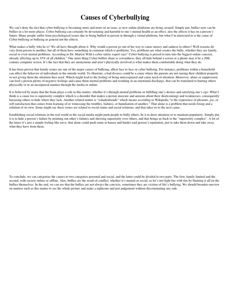 Causes of Cyberbullying | PDF | Cyberbullying | Bullying