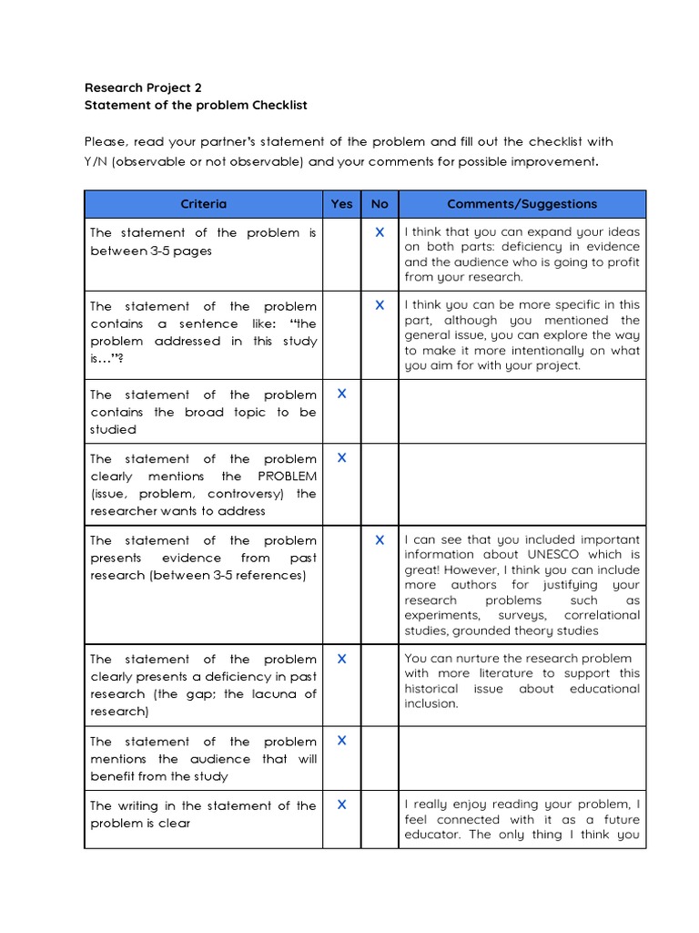 Checklist for Research Problem Statement | PDF | Science | Cognition