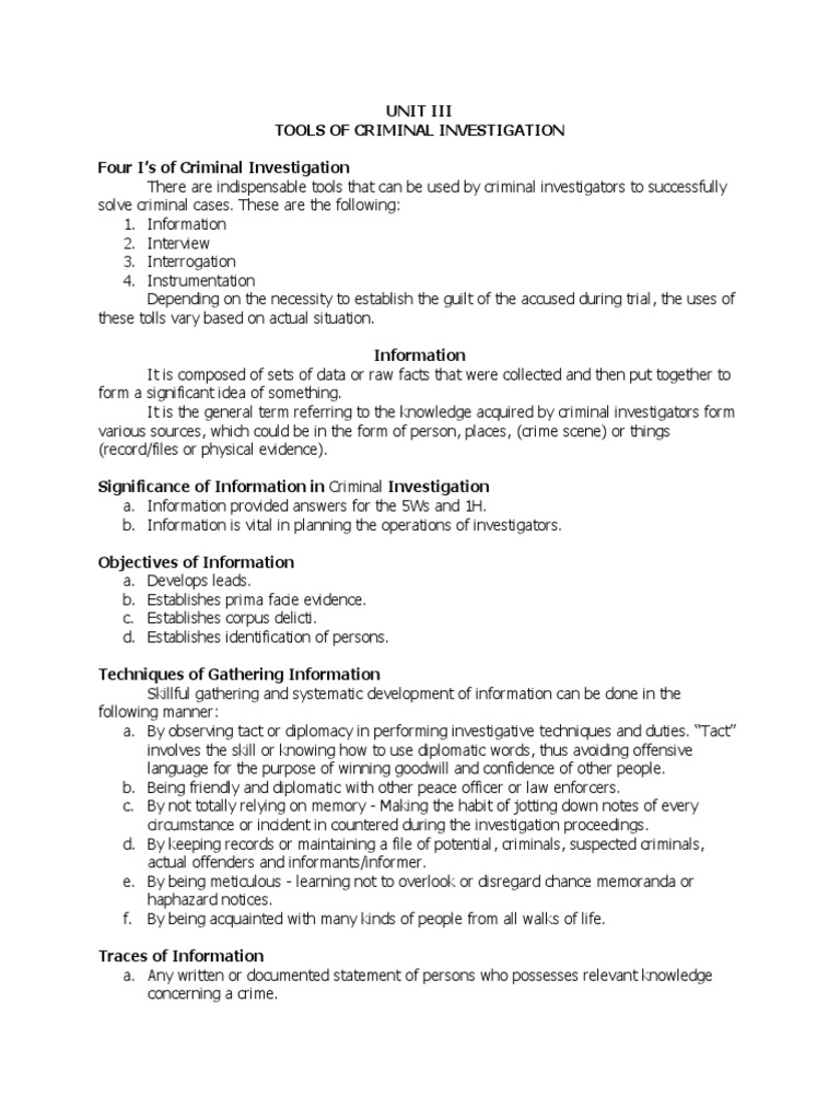 Four I's of Criminal Investigation | PDF | Forensic Science | Informant
