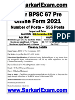 Bihar BPSC 67 Pre Online Form 2021 New