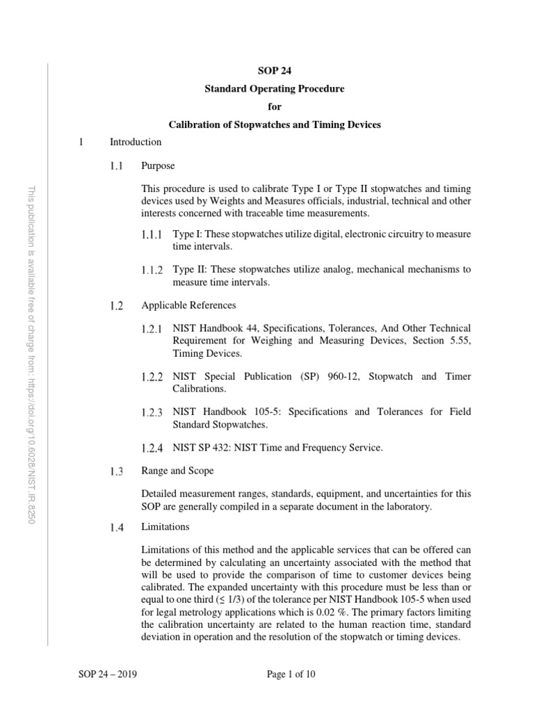 SOP 24 Standard Operating Procedure For Calibration of Stopwatches and ...
