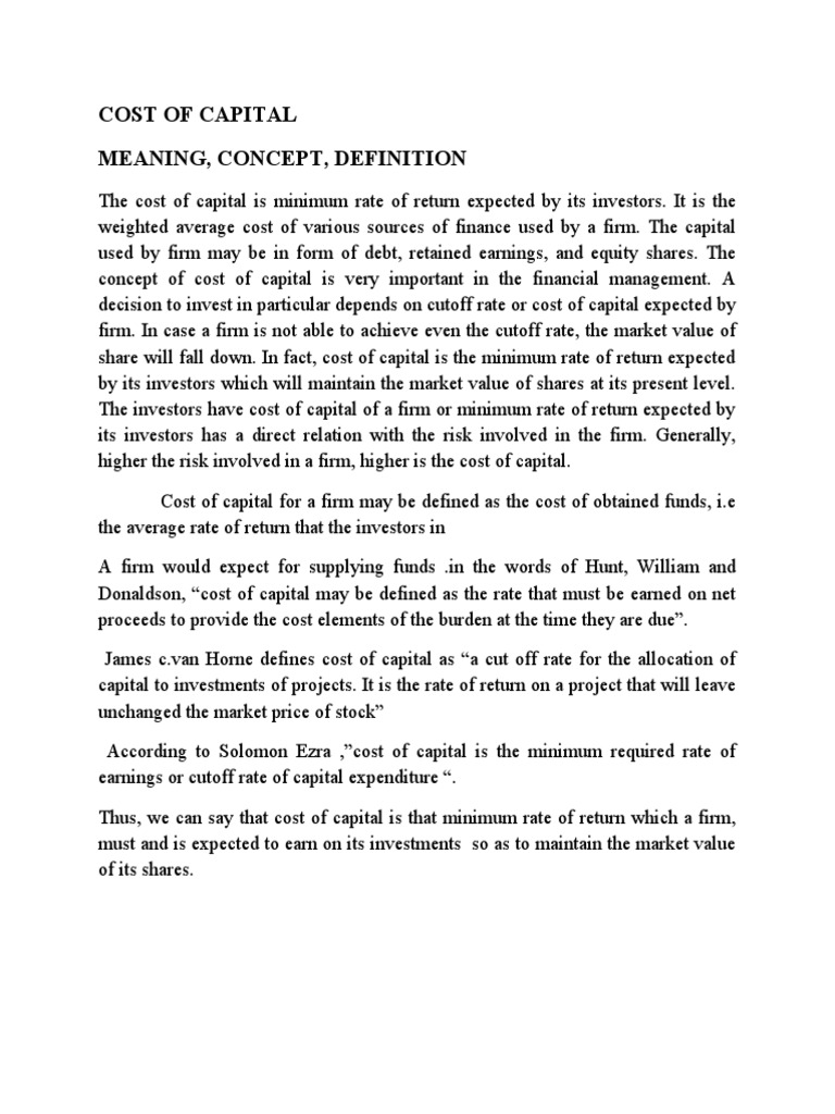 Cost of Capital Meaning, Concept, Definition PDF Cost Of Capital