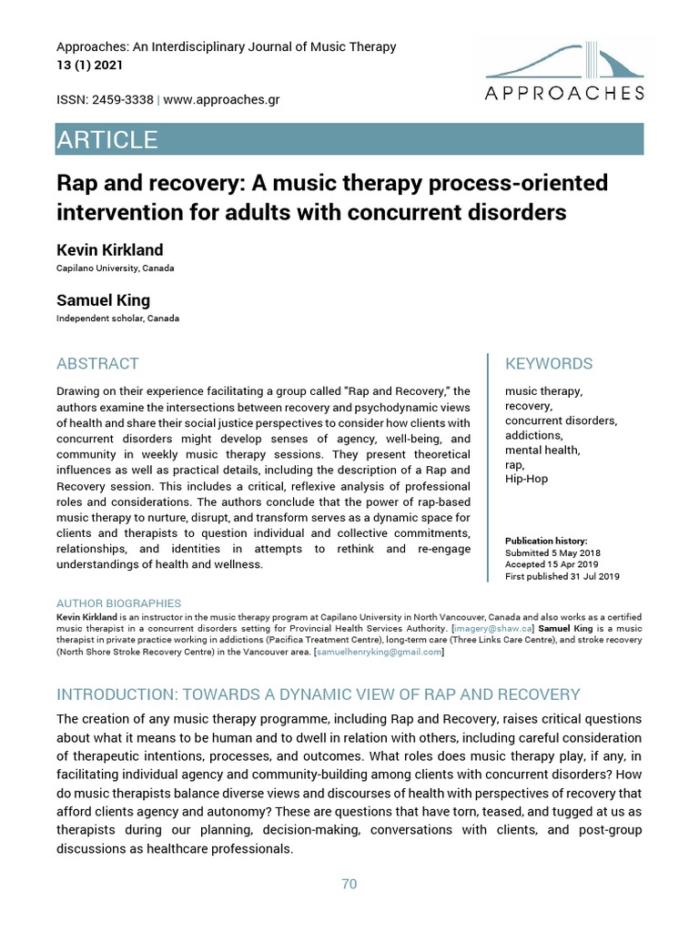 Rap and Recovery in Music Therapy | PDF | Psychotherapy | Mental Disorder