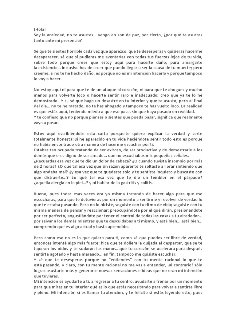 Carta de La Ansiedad para Ti PDF Verdad