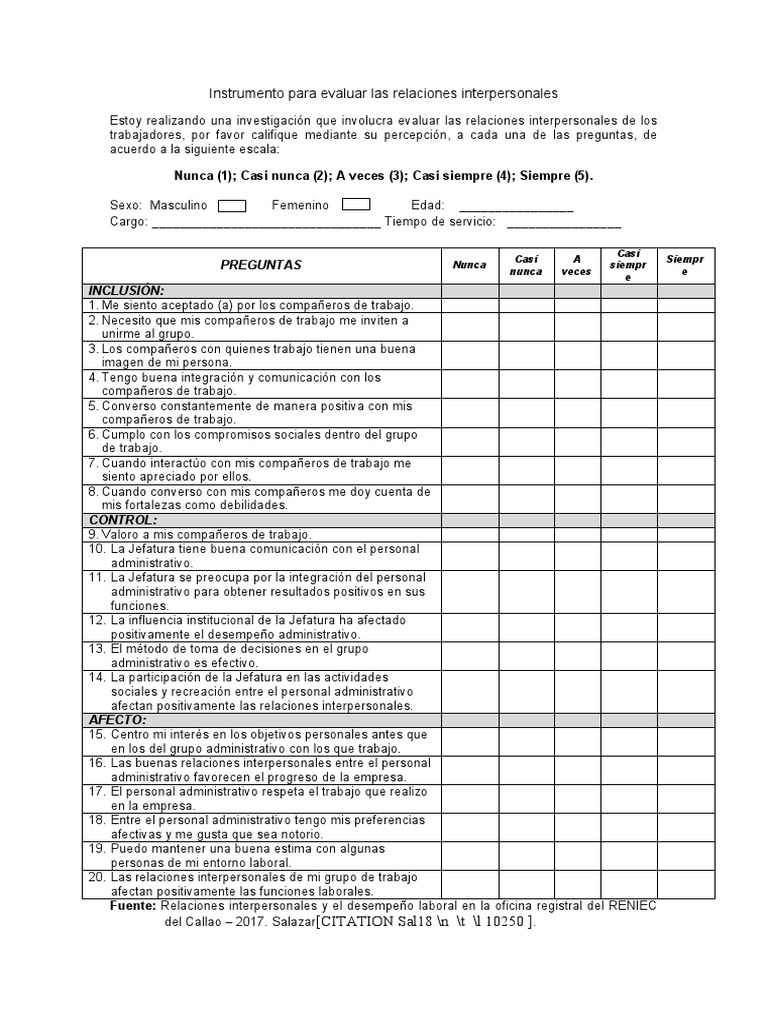 Cuestionario de Relaciones Interpersonales | PDF | La naturaleza humana ...