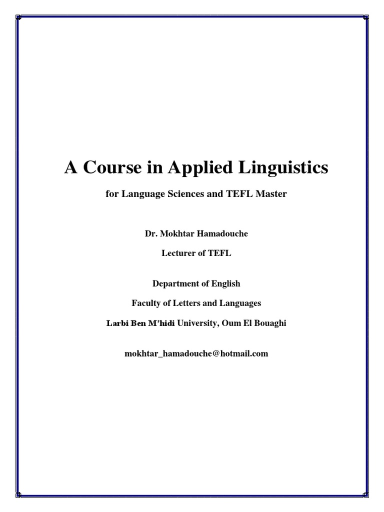 Applied Linguistics for TEFL Master | PDF | Linguistics | Language ...