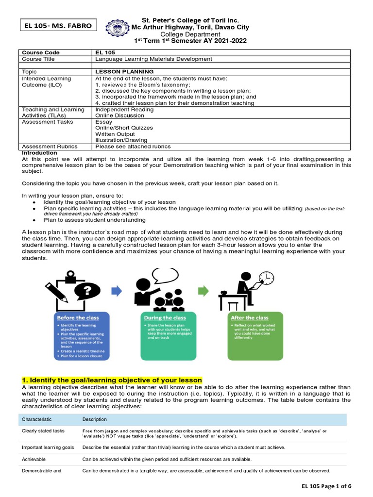 Lesson Planning with Assessment Rubrics | PDF | Lesson Plan | Learning