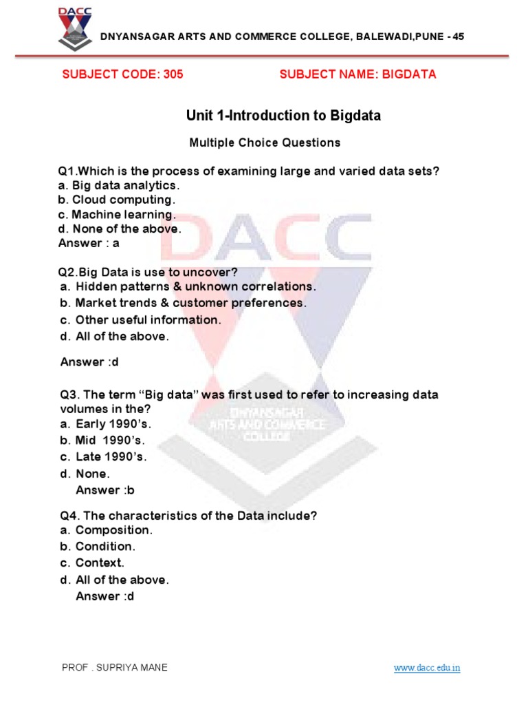Sybca Bigdata Mcq Pdf Big Data Analytics