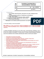 Ativiade de Pesquisa - Sociedade Contemporânea e Sustentabilidade Ambiental