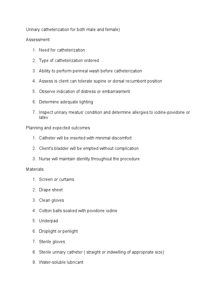 Urinary Catheterization Procedure Guide | PDF | Catheter | Medical ...
