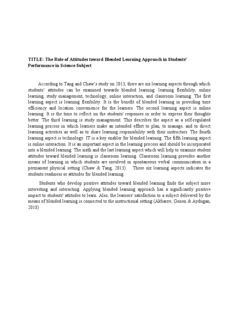 TITLE: The Role of Attitudes Toward Blended Learning Approach in ...