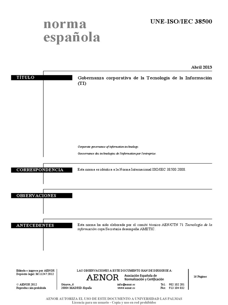 Iso Iec 38500 | PDF | Organización internacional para la ...
