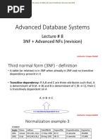 Advanced Database Systems: Lecture # 8 3Nf + Advanced Nfs (Revision)