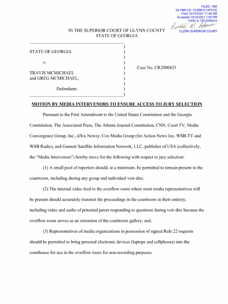 Motion by Media Intervenors To Ensure Access To Jury Selection | PDF | Voir  Dire | Courtroom