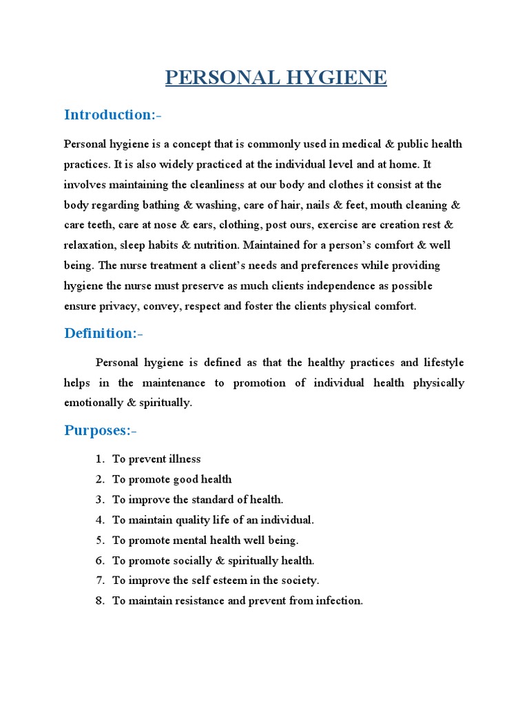 Personal Hygiene Introduction PDF Hygiene Hair Care